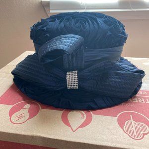 Pierra Millinery Navy Rose Covered Hat